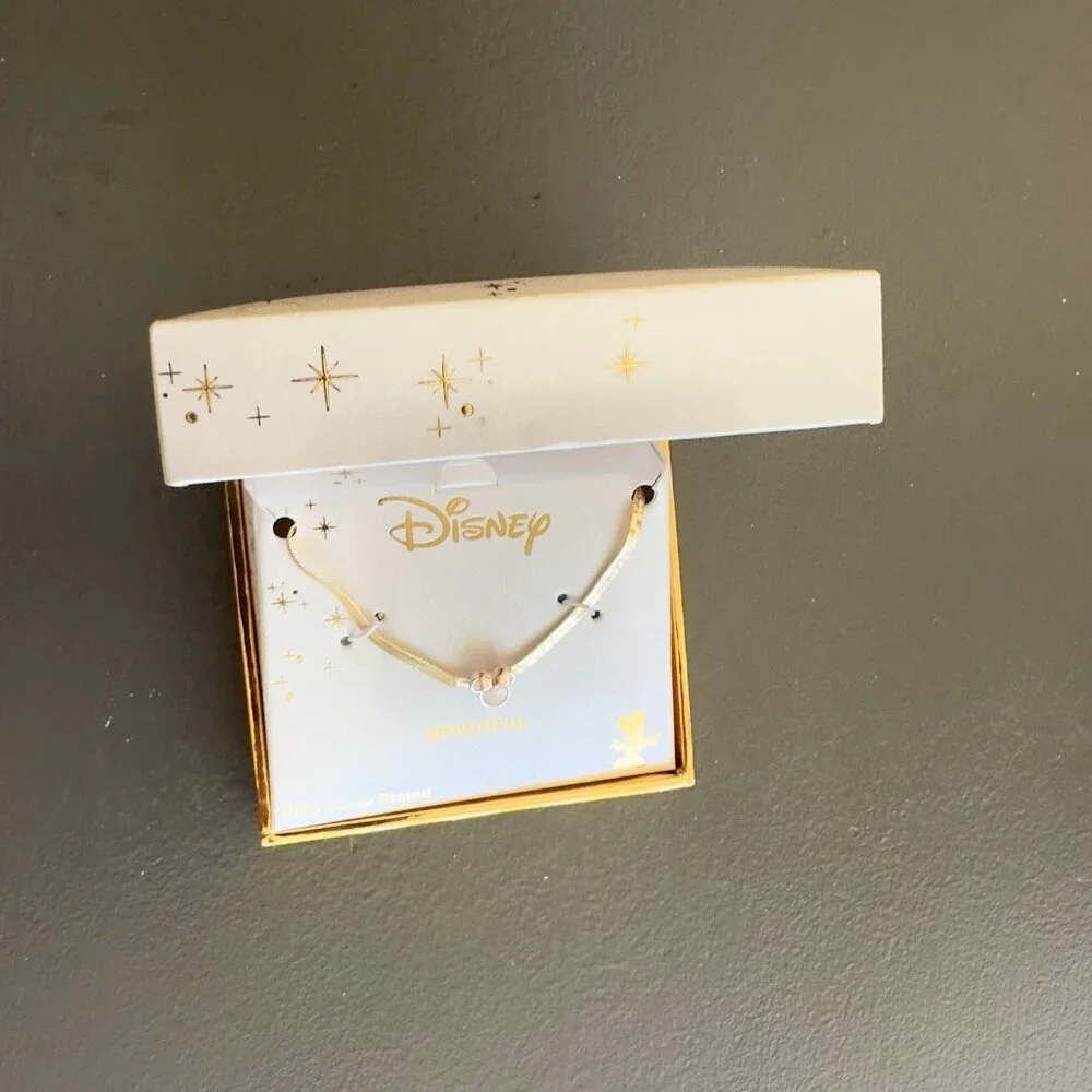 Disney Bowtiful Minnie Mouse Necklace Fine Silver Plated Bow Gold Tone - Picture 3 of 9